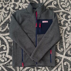 Vineyard Vines Boys Charcoal and Navy Sweater Jacket with Red Details